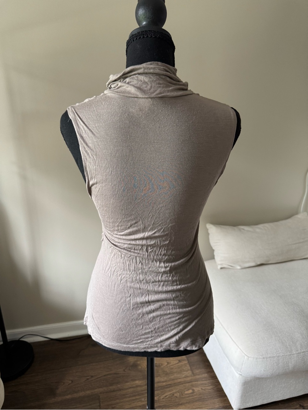 Kenar Draped Mock Neck Sleeveless Top — Taupe - Picture 3 of 3